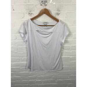 Carmen Marc Valvo Women's Front Cut Out Cap Sleeve Drapped Shirt White Size L
